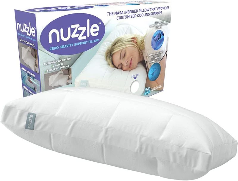 Photo 1 of  Nuzzle AS-SEEN-ON-TV Bed Pillow for Sleeping - Ultra Cool and Comfortable - Two Adjustable Inner Layers for Comforting Support - Perfect for Side, Back, and Stomach Sleepers - King Size 
