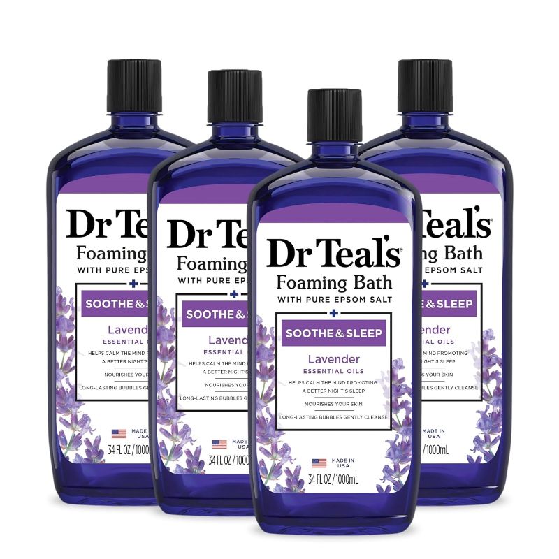 Photo 1 of  Dr Teal's Foaming Bath with Pure Epsom Salt, Soothe & Sleep with Lavender, 34 fl oz (Pack of 4) (Packaging May Vary) 