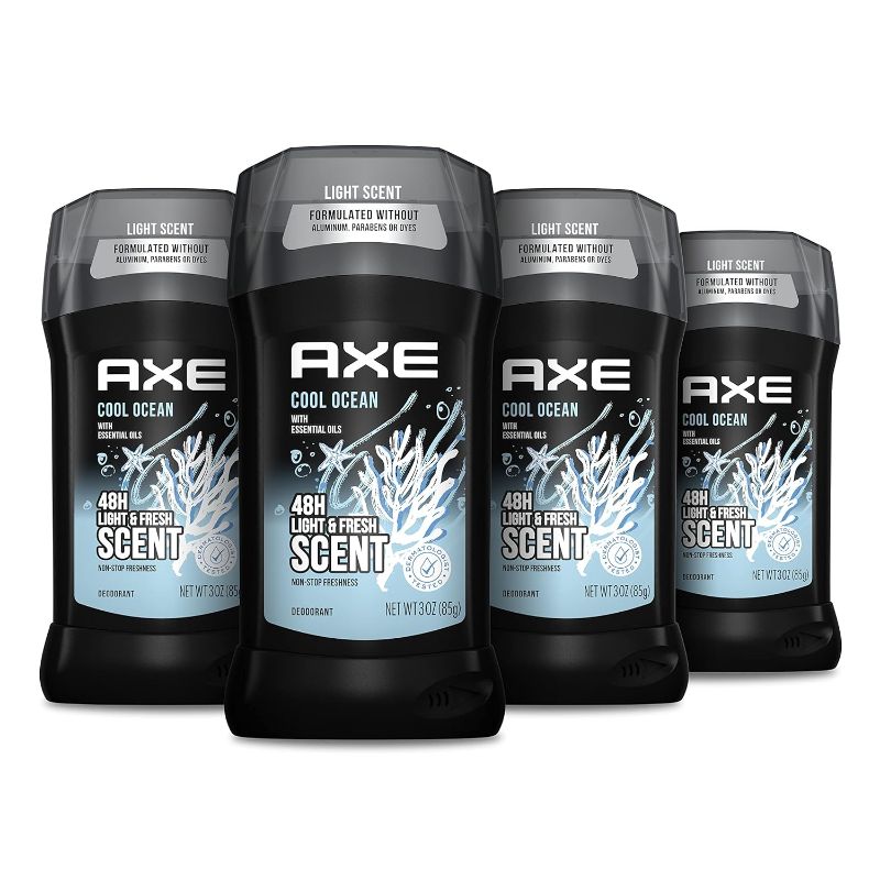 Photo 1 of  AXE Deodorant Stick For Men For Long Lasting Odor Protection Cool Ocean All Day Fresh Scent Men's Deo, Aluminum Free 3oz 4 count 