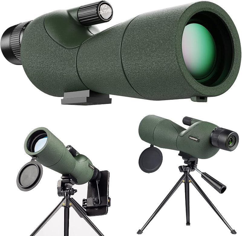 Photo 1 of  YUANZIMOO 25-75x60 Spotting Scopes with Tripod Carrying Bag and Smartphone Adapter Straight Spotter Scope for Target Shooting Hunting Bird Watching 