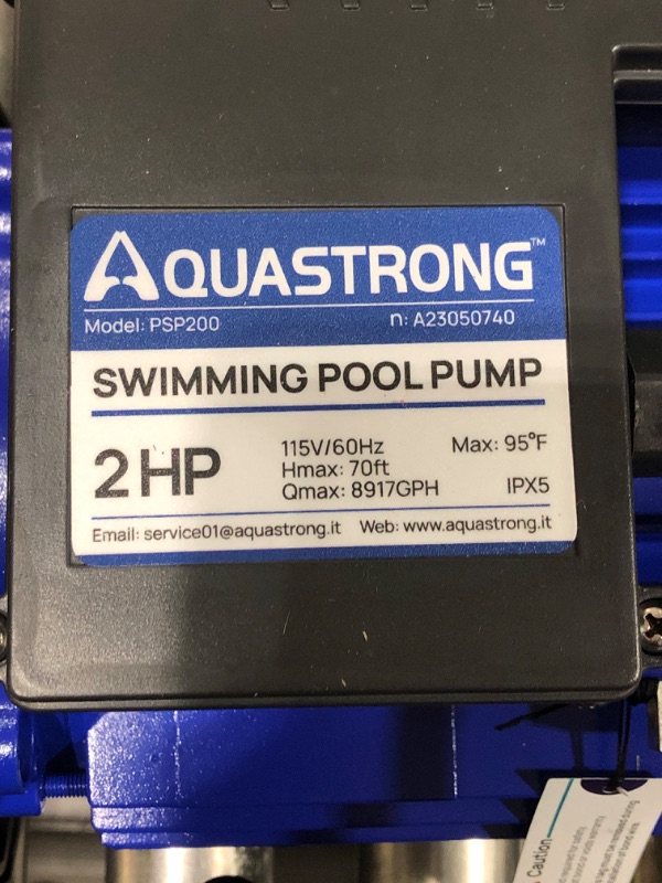 Photo 3 of AQUASTRONG 2 HP In/Above Ground Single Speed Pool Pump, 115V, 8917GPH, High Flow,Powerful Self Primming Swimming Pool Pumps with Filter Basket 2HP + Single Speed + 115V