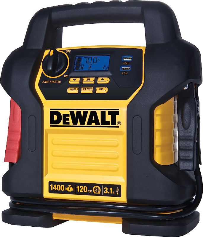 Photo 1 of DEWALT DXAEJ14 Digital Portable Power Station Jump Starter - 1400 Peak Amps with 120 PSI Compressor, AC Charging Cube, USB Port for Electronic Devices
