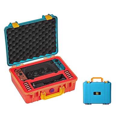 Photo 1 of CENPIN Carrying Case for Nintendo Switch/Switch OLED Model 2021, Portable Hard Shell Protective Switch Carrying Case Travel Bag for Switch Console & Accessories (Orange & Blue)
