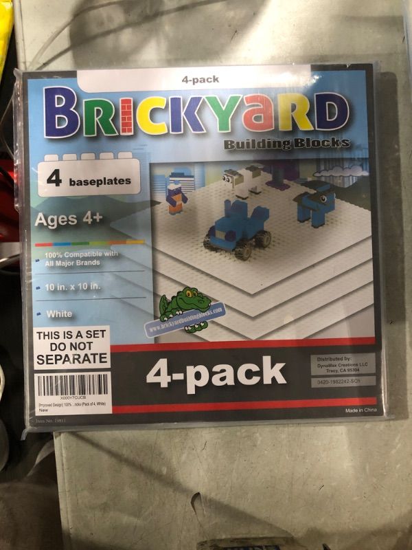 Photo 1 of Brickyard Building Blocks Lego Compatible Baseplate - Pack of 4 Large 10 x 10 Inch Base Plates for Toy Bricks, STEM Activities & Display Table - White White 4-pack