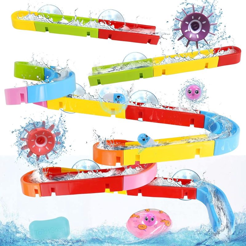 Photo 1 of Bath Toys for Kids Ages 3-5 4-8 Toddler Bathtub Toys Slippery Slide Track DIY Mold Free Water Shower Toys with Suction Cups Christmas Birthday Gift for Boys Girls Bath Time Ages 2 3 4 5 6 7 8(38PCS) 