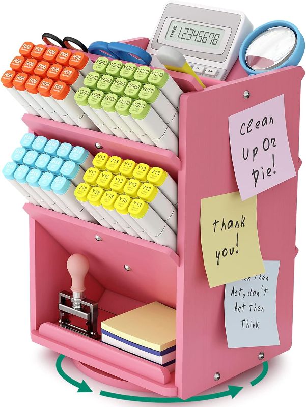 Photo 1 of Darfoo Pink Art Supply Organizer, Bamboo Desk Organizer Ultra-large 13 compartments, 1000+ Pencil Holder Capacity, Easy DIY Assembly, Kawaii Desktop Organizer for Home Office Makeup Supply
