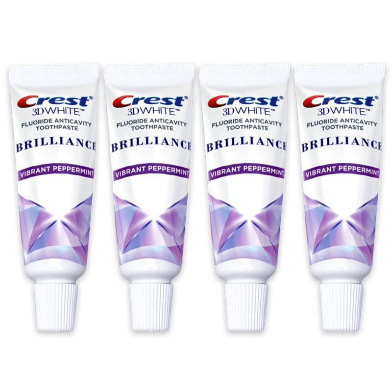 Photo 1 of 2PK of 4 - Crest 3D White Brilliance Toothpaste, Vibrant Peppermint, Travel Size 0.85 oz (24g) - Pack of 4 0.85 Ounce