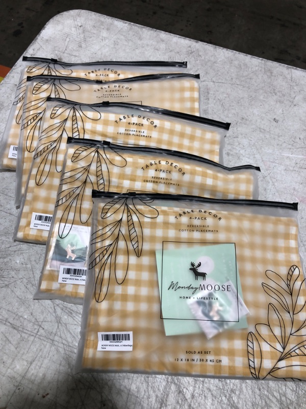 Photo 2 of 5 pack MONDAY MOOSE Gingham Checkered Plaid Farmhouse Rustic Style Decoration Rectangle Natural Reversible Stonewashed Cotton Placemats, Set of 4 Tabletop for Kitchen, Dining Room (12x18 inch, Yellow/Beige)