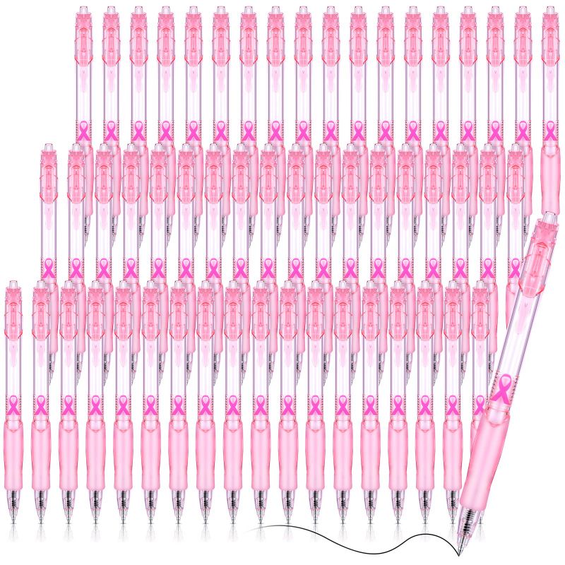 Photo 1 of Panelee Breast Cancer Awareness Accessories Pen Pink Ribbon Retractable Gel Roller Ball Pen 0.5 mm Black Ink Pens Bulk with Rubber Grip for Public Events Women Girls Gift (120 Pcs)