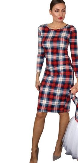 Photo 1 of WOMENS Stretchy Plaid Christmas Dresses Long Sleeve - X-Large Red