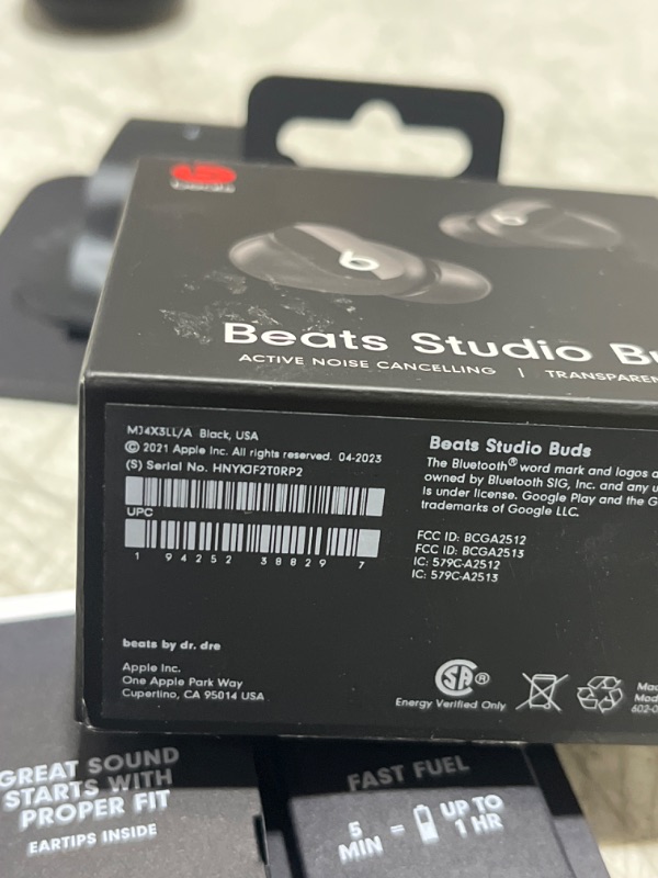 Photo 5 of Beats Studio Buds - True Wireless Noise Cancelling Earbuds - Compatible with Apple & Android, Built-in Microphone, IPX4 Rating, Sweat Resistant Earphones, Class 1 Bluetooth Headphones - Black
OPEN BOX FOR PHOTOS - SEALED - 