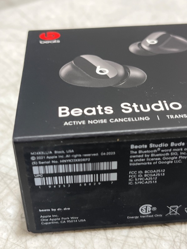 Photo 4 of Beats Studio Buds - True Wireless Noise Cancelling Earbuds - Compatible with Apple & Android, Built-in Microphone, IPX4 Rating, Sweat Resistant Earphones, Class 1 Bluetooth Headphones - Black
OPEN BOX FOR PHOTOS - SEALED - 