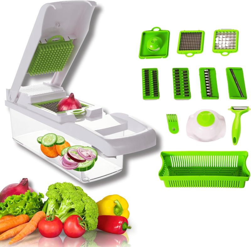 Photo 1 of 13-in-1 Food Chopper, Professional Veggie Slicer cutter, vegetables chopper, and Garlic Chopper with 8 Interchangeable Blades and Container vegetable chopper Kitchen Essential for Effortless Meal prep
