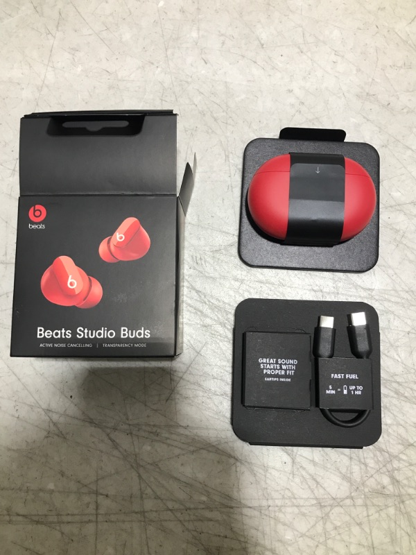 Photo 8 of (factory sealed) Beats Studio Buds - True Wireless Noise Cancelling Earbuds - Compatible with Apple & Android, Built-in Microphone, IPX4 Rating, Sweat Resistant Earphones, Class 1 Bluetooth Headphones Red. 