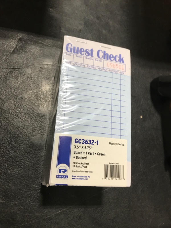 Photo 2 of Amercare Royal Green Guest Check Paper Receipt Book, Carbonless Order Book with 15 Lines, 1 Part Booked, Pack of 10 Server Notepad Books