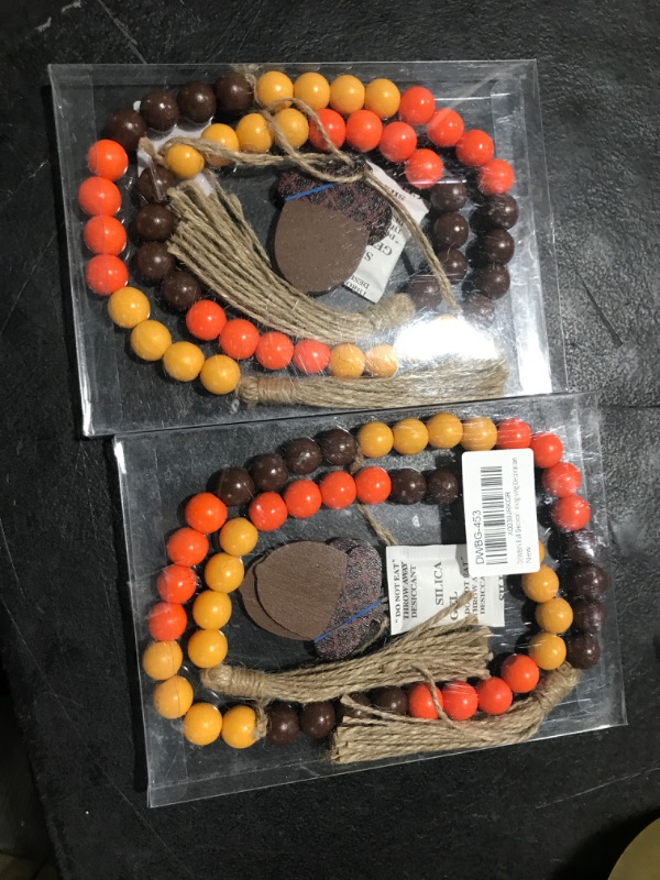 Photo 2 of 2 PACK DEWBIN Fall Decorations for Home, 36 Inch Farmhouse Wood Beads Garland with 3 Acorn for Fall Decor, Thanksgiving Boho Decor for Tiered Tray, Coffee Table, Dining Room, Wall, Basket Yellow, Orange and Brown-2
