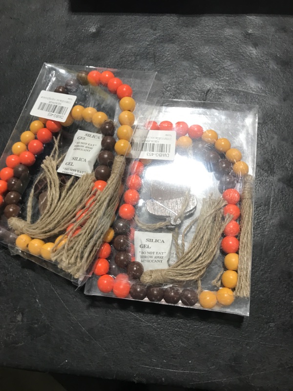 Photo 2 of 3 PACK DEWBIN Fall Decorations for Home, 36 Inch Farmhouse Wood Beads Garland with 3 Acorn for Fall Decor, Thanksgiving Boho Decor for Tiered Tray, Coffee Table, Dining Room, Wall, Basket Yellow, Orange and Brown-2