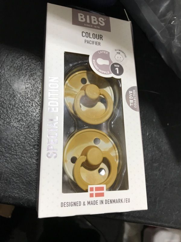 Photo 1 of BIBS Tie-Dye Baby Pacifier | BPA-Free Natural Rubber Baby Pacifier | Made in Denmark | Mustard/Ivory 2-Pack (0-6 Months)