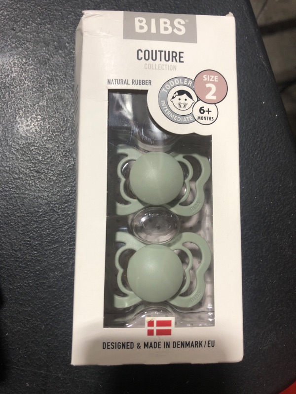 Photo 2 of BIBS Supreme Baby Pacifier 2-Pack | Made in Denmark | BPA Free Dummy Soother, Symmetrical Nipple. Natural Rubber Latex, Size 2 (6-18 Months), Sage / Hunter Green
