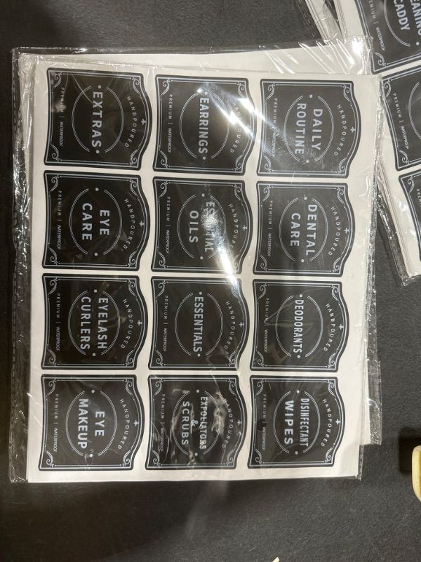 Photo 1 of Tebery 180Pcs Minimalist Preprinted Bathroom Jars Labels Soap Labels for Bottles Storage Bins Bathroom Containers, Black Waterproof Sticker for Cotton Ball Holder Qtip Holder Apothecary Jars Lids