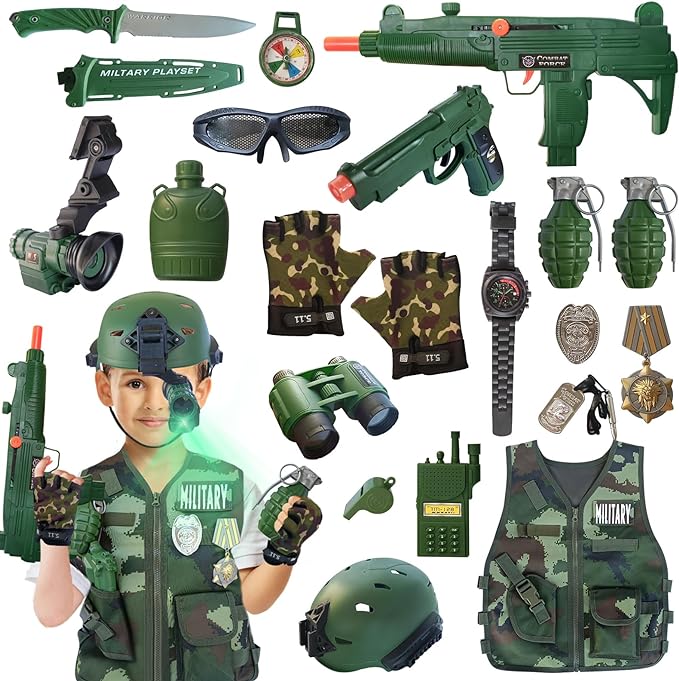 Photo 1 of 20 Piece Army Costume for Kids, Soldier Military Dress up for Boys 3-10,