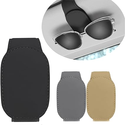 Photo 1 of rulebey Sunglass Holder for Cars,Magnetic Eyeglass Hanger Clip for Car Sun Visor, Leather Eyeglass Holder Mount Universal (2Pack Black)