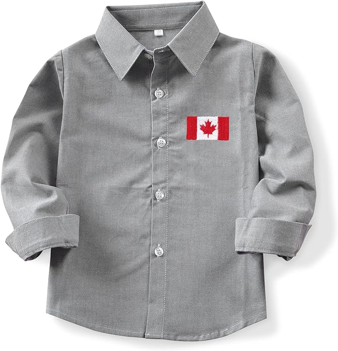 Photo 1 of Little Big Boys' Long Sleeve Button Down Oxford Casual Dress Shirt with Country Flags Print Uniform for School size 7-8
