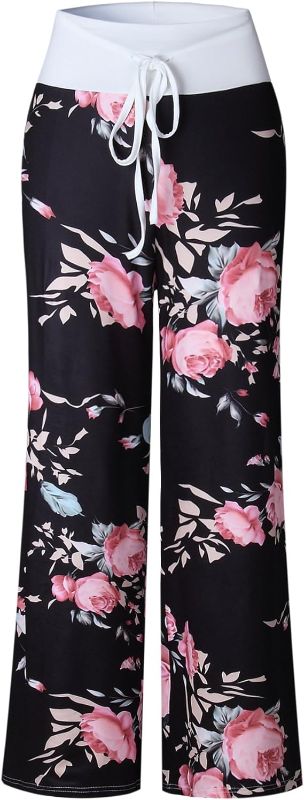 Photo 1 of iChunhua Women's Comfy Stretch Floral Print Drawstring Palazzo Wide Leg Lounge Pant XXLarge
