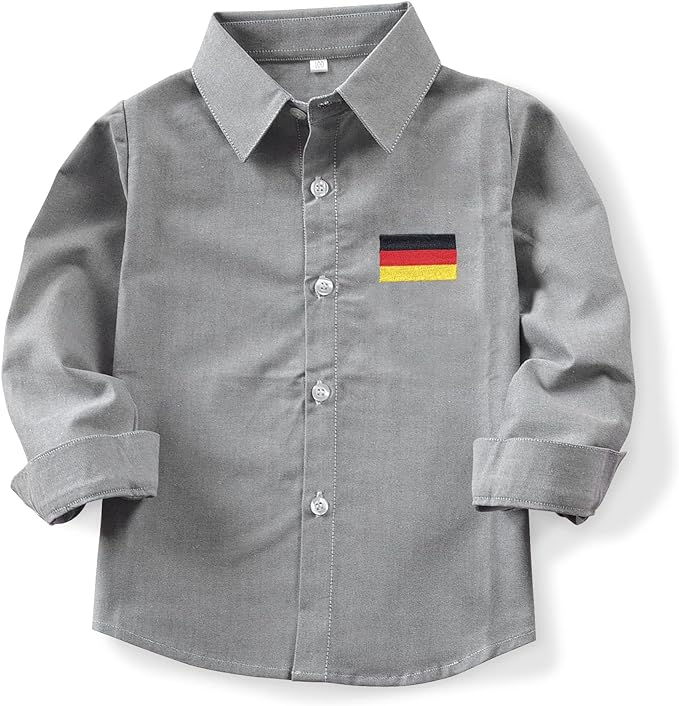 Photo 1 of Little Big Boys' Long Sleeve Button Down Oxford Casual Dress Shirt with Country Flags Print Uniform for School size 10-11 yrs old
