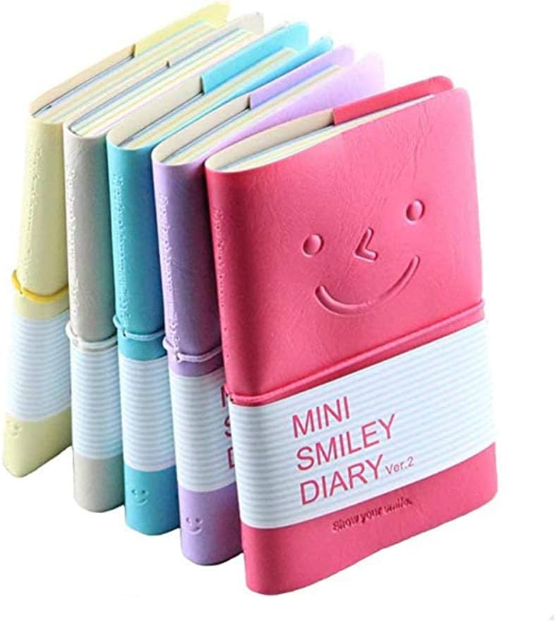 Photo 2 of  Mini Smiley Notebook, CRIVERS Smile-Design Journal/Journal with Rubber Band, One of the Most Fashionable Notepads with Faux Leather Cover (Random Color, Pack of 4 