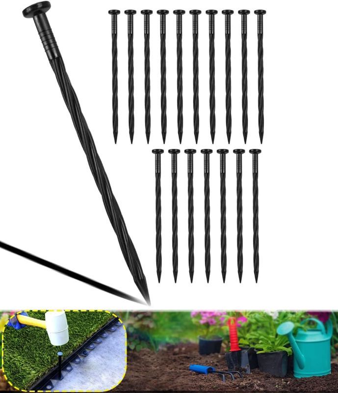 Photo 1 of 50-Pack Plastic Edging Stakes, 8-Inch Edging Spikes, Spiral Nylon Landscape Anchoring Spikes for Paver Edging, Weed Barrier, Artificial Turf & More Weed Barrier, Artificial Turf & More