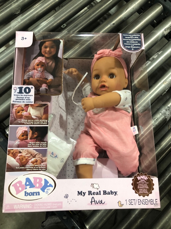Photo 2 of Baby Born My Real Baby Doll Ava - Light Brown Eyes: Realistic Soft-Bodied Baby Doll Ages 3 & Up, Sound Effects, Drinks & Wets, Mouth Moves, Cries Real Tears, Eyes Open & Close, Pacifier