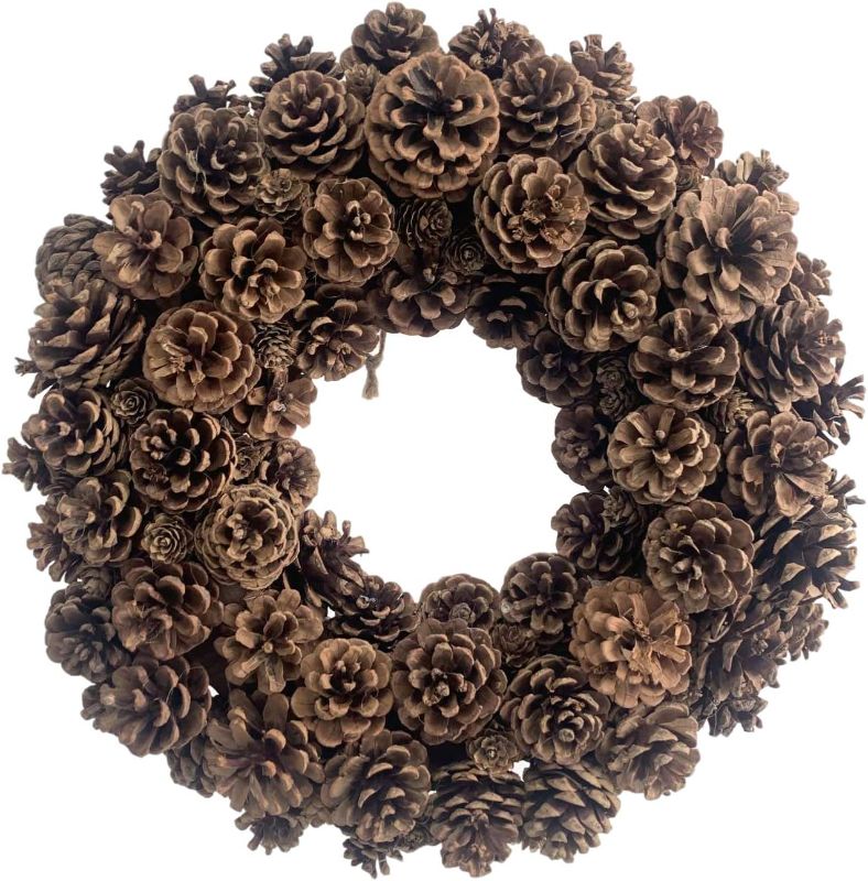 Photo 1 of 20 Inch Fall Front Door Wreath Natural Pinecone Wreath Polyfoam Base Flower Farmhouse Grapevine Wreath Blossom Cluster Wreath for Thanksgiving Celebration Front Door Wall Window Christmas Decor