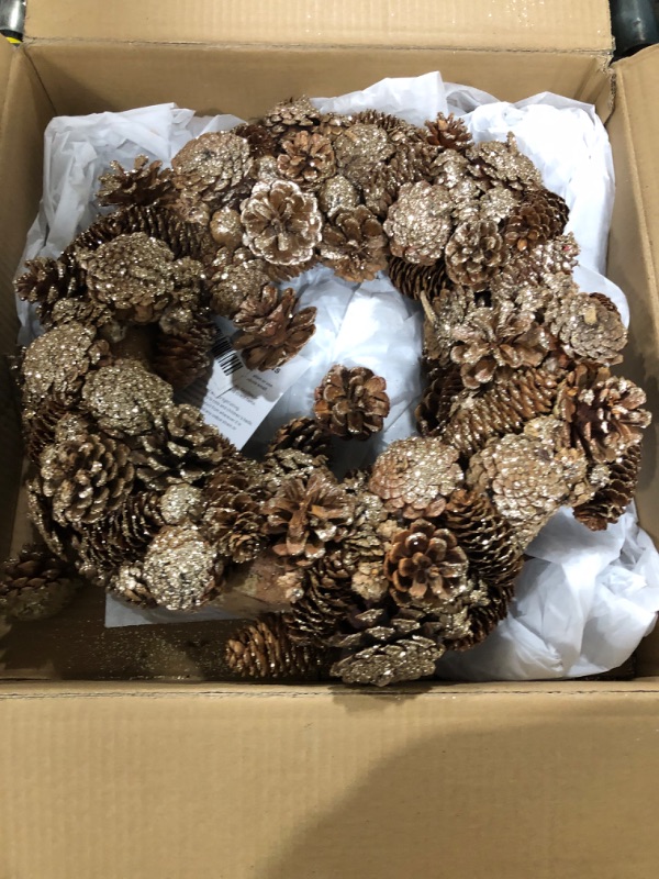 Photo 2 of 20 Inch Fall Front Door Wreath Natural Pinecone Wreath Polyfoam Base Flower Farmhouse Grapevine Wreath Blossom Cluster Wreath for Thanksgiving Celebration Front Door Wall Window Christmas Decor