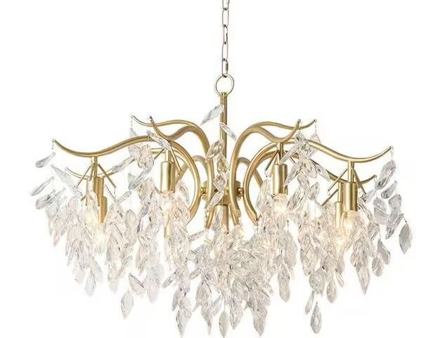 Photo 1 of 35 in. 9-Light Gold Elegant Luxury Crystal Chandelier 3 Colors Adjustable
