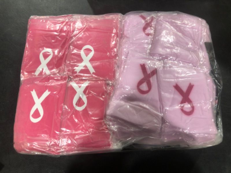 Photo 1 of Hiboom 100 Pairs Breast Cancer Awareness Sleeves Compression Arm Sleeves Pink Ribbon Sports Arm Sleeves Assorted Colors Arm Sleeves for Men Women Charity Sport Volunteer Gift