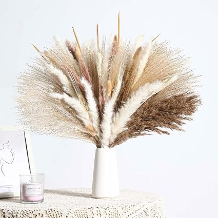 Photo 1 of 102PCS Natural Pampas Grass Dried Flowers Bouquet, Boho Home Decor Dried Plants Bouquet for Wedding Floral Arrangements Home Decorations 