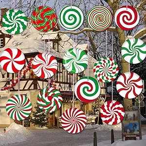 Photo 1 of 16 PCS Candy Christmas Outdoor Decorations Christmas Tree Hanging Ornaments Peppermint Lollipop Candy Yard Signs Tree Porch Yard Xmas Decor 