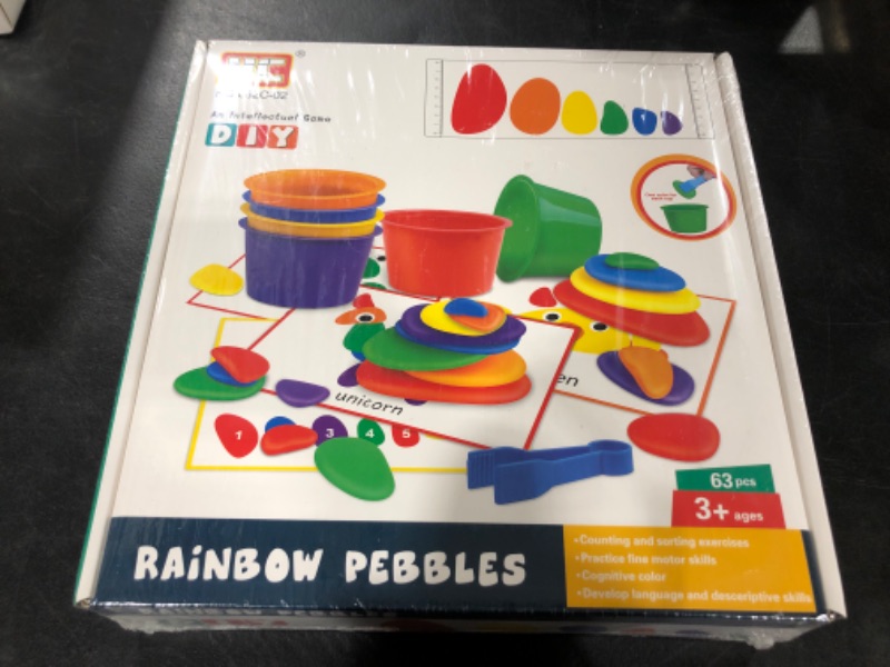 Photo 1 of Sorting Stacking Block Toys Rainbow Pebble Toddler Block Toy with Activity Cards Set for Preschool Toy Counting Games and Montessori STEM Toy for Kids Aged 3 4 5 6 7 8Years Boys & Girls Birthday Gifts