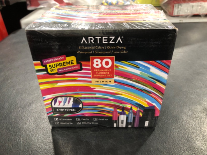 Photo 2 of ARTEZA Permanent Markers, Set of 80, 61 Assorted Colors Paint Pens, Waterproof, Crafts Supplies for Stone, Plastic, Glass, Wood, and Metal, Art Supplies for Calligraphy, Coloring