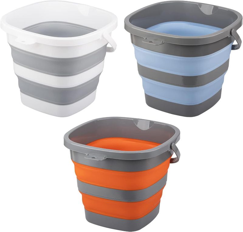 Photo 1 of 3 Pack Collapsible Bucket with Large 2.6 Gallon (10L) Each, Portable Plastic Bucket for House Cleaning, Foldable Tub for Mop, Car, Garden or Camping, Space Saving Fishing Water Pail 