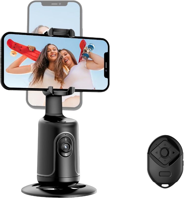 Photo 1 of AFARER 2023 Auto Face Tracking Phone Holder with Remote, 360°Rotation Phone Camera Mount, Face Body Rotating Gesture Control Moving Tripod for Phone Video,Vlog No APP -Black