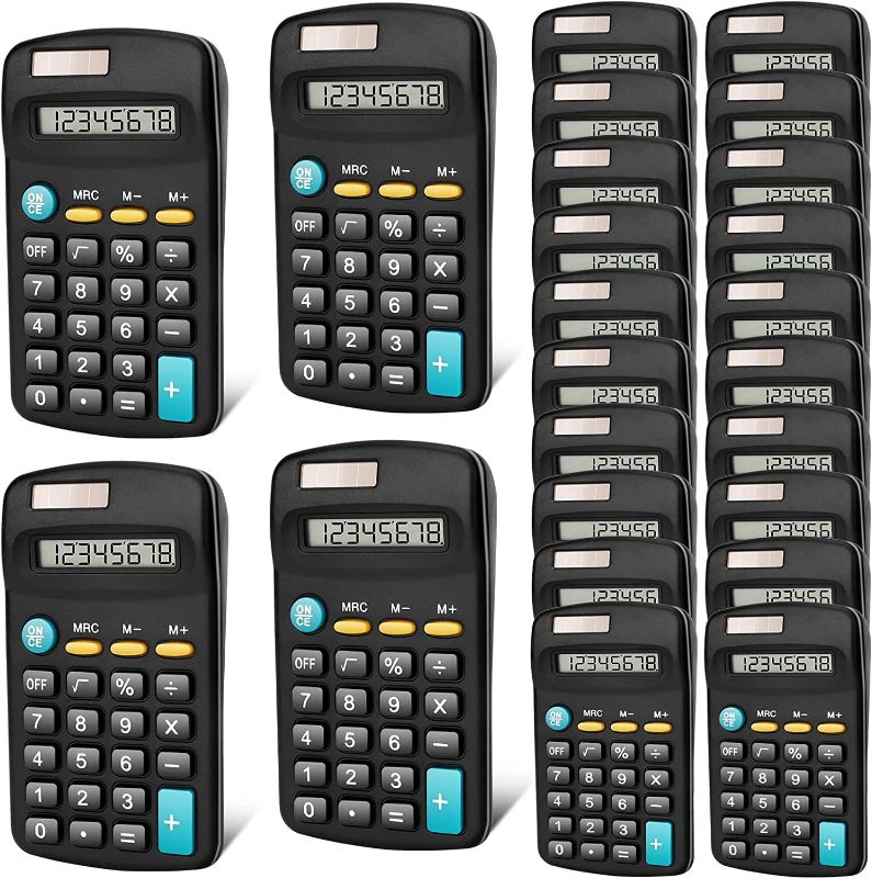 Photo 1 of 24 Pack Basic Calculators for Students Pocket Size Mini Calculators 8 Digit Display Basic Calculator Solar Battery Dual Power Handheld Calculators for Office School and Home