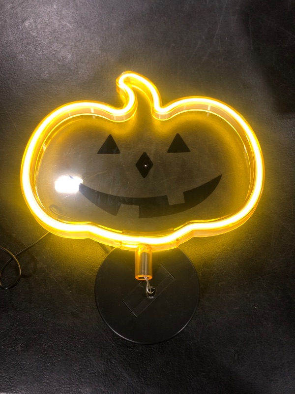 Photo 1 of 1pc 5V Plastic Neon Light, Creative Pumpkin Design LED Neon Sign For Halloween