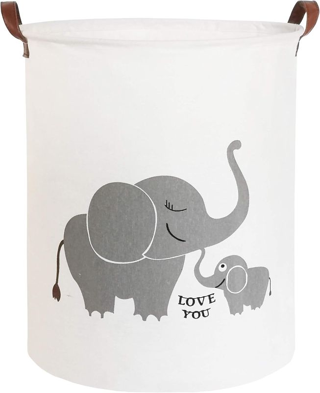 Photo 1 of CLOCOR Collapsible Round Storage Bin/Large Storage Basket/Clothes Laundry Hamper/Toy Storage Bin (Love Elephant)