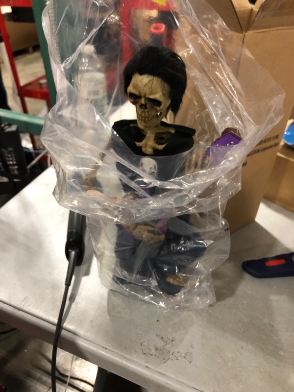 Photo 2 of 12.5" Funny Animated Skeleton, Female Rock Music Guitarist, Halloween Fall Interior Decorative Ornament, Halloween Haunted House Decoration Setting, 