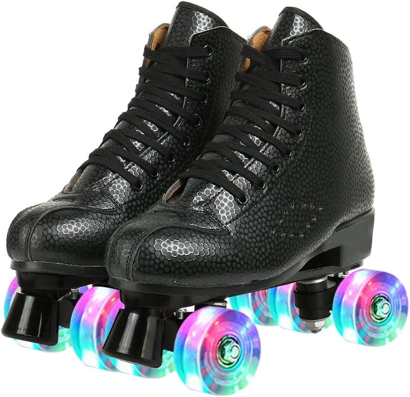 Photo 1 of (6m) Women's Roller Skates PU Leather High-top Roller Skates Four-Wheel Double Row Light Up Roller Skates Roller Skates for Girls Adults 
