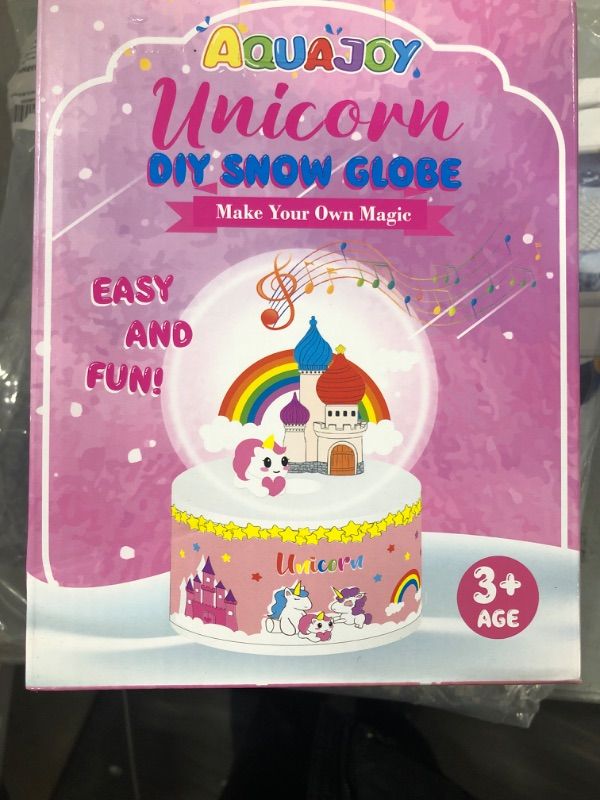 Photo 2 of AQUAJOY Make Your Own Unicorn Night Light,Christmas Stocking Stuffers for Kids DIY Snow Globe Crafts for Kids Ages 4 to 12 Years Old,Unicorn Gifts Toys for Girls Christmas Crafts with Lights & Music
