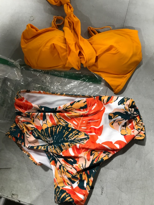 Photo 2 of (L) SUUKSESS Women Wrap Bikini Set Push Up High Waisted 2 Piece Swimsuits Yellow Leaves