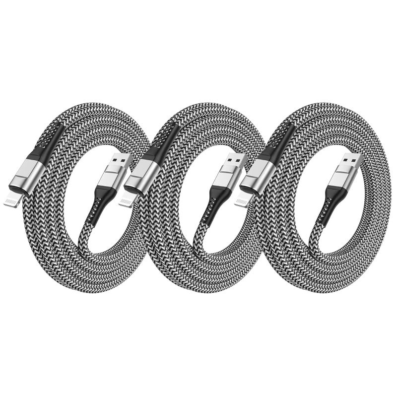 Photo 1 of 3 Pack iPhone Charger 10 ft,[Apple MFi Certified] Long Lightning Cable 10 Feet,Nylon Braided iPhone Fast Charger Cord Compatible with iPhone 14/13/12/11 Pro Max/XS MAX/XR/XS/X/8/iPad(Grey) 